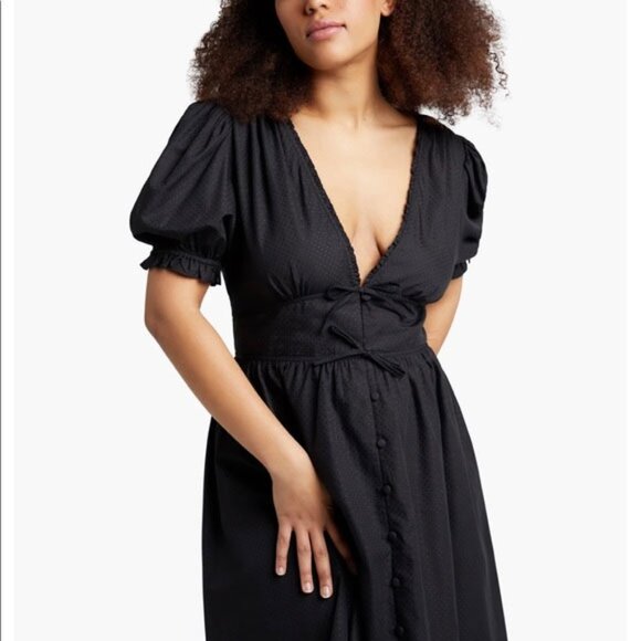 NWOT Hill House Sabrina Cotton Corset V-Neck Midi Dress XXL Black Puff Sleeves - Picture 3 of 12